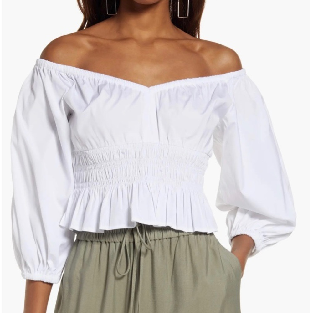 Open Edit | Off the Shoulder Cotton Poplin Blouse in White • XS